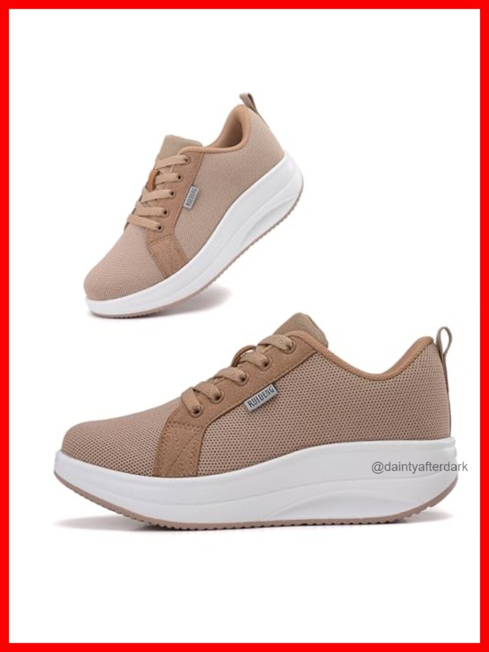 Women's Platform Walking Sneakers, 2 Inch Rocker Bottom, Lightweight Lace-Up